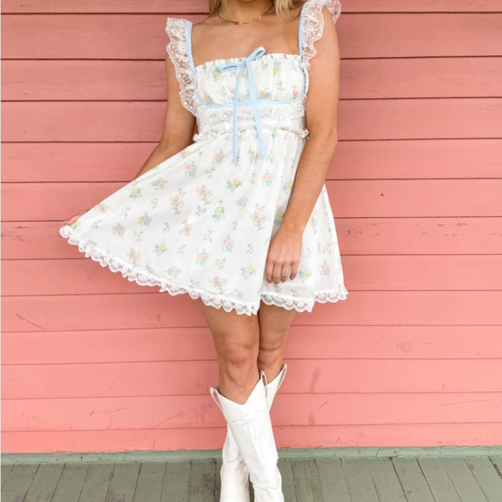 For Love And Lemons White Floral Mini Dress